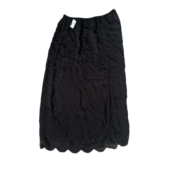 Aerie American Eagle Black Satin Midi High Slit Skirt With Lace Size Large - Picture 1 of 4